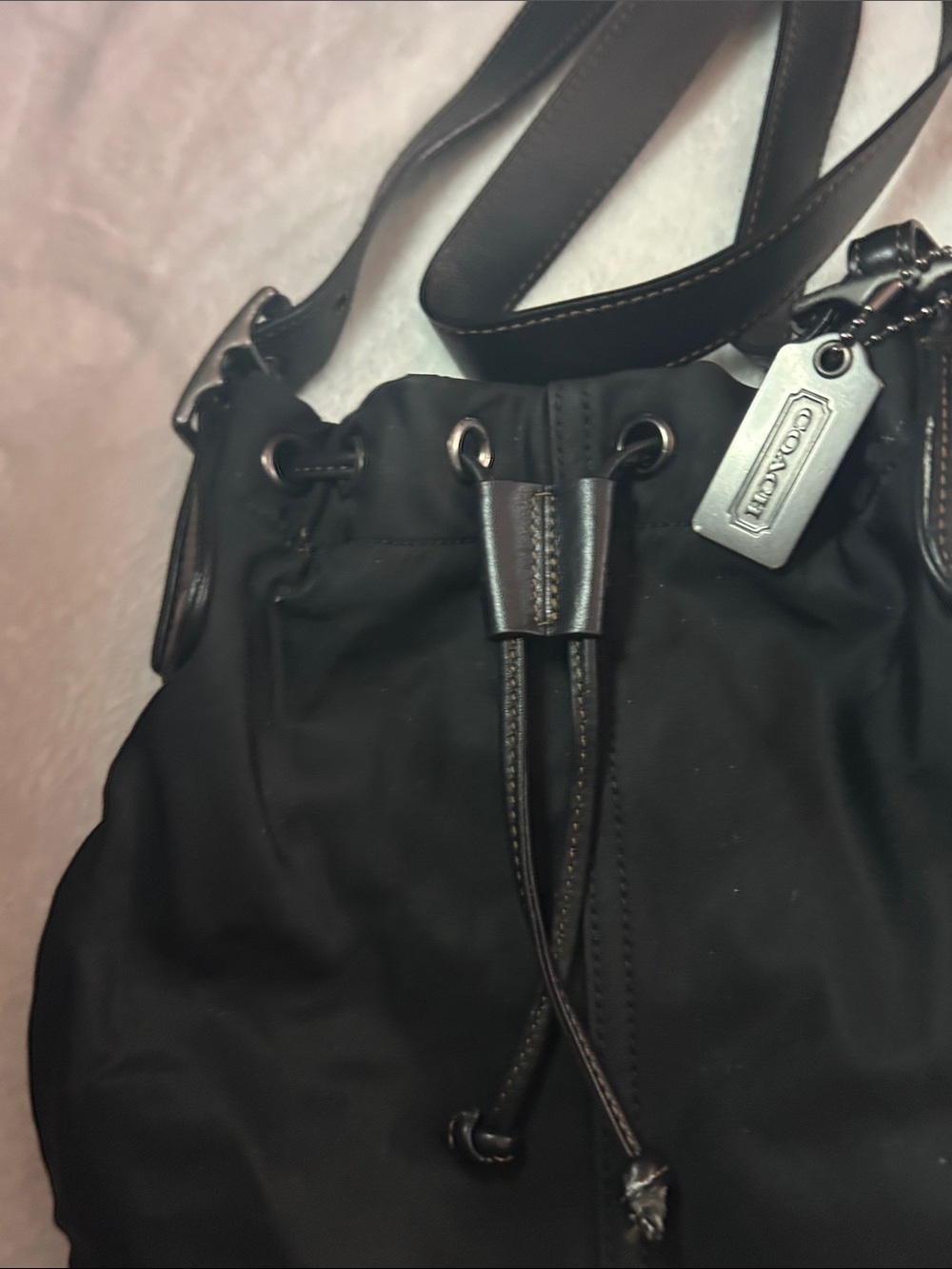 Coach Black Drawstring Shoulder Bag with Logo Tag
